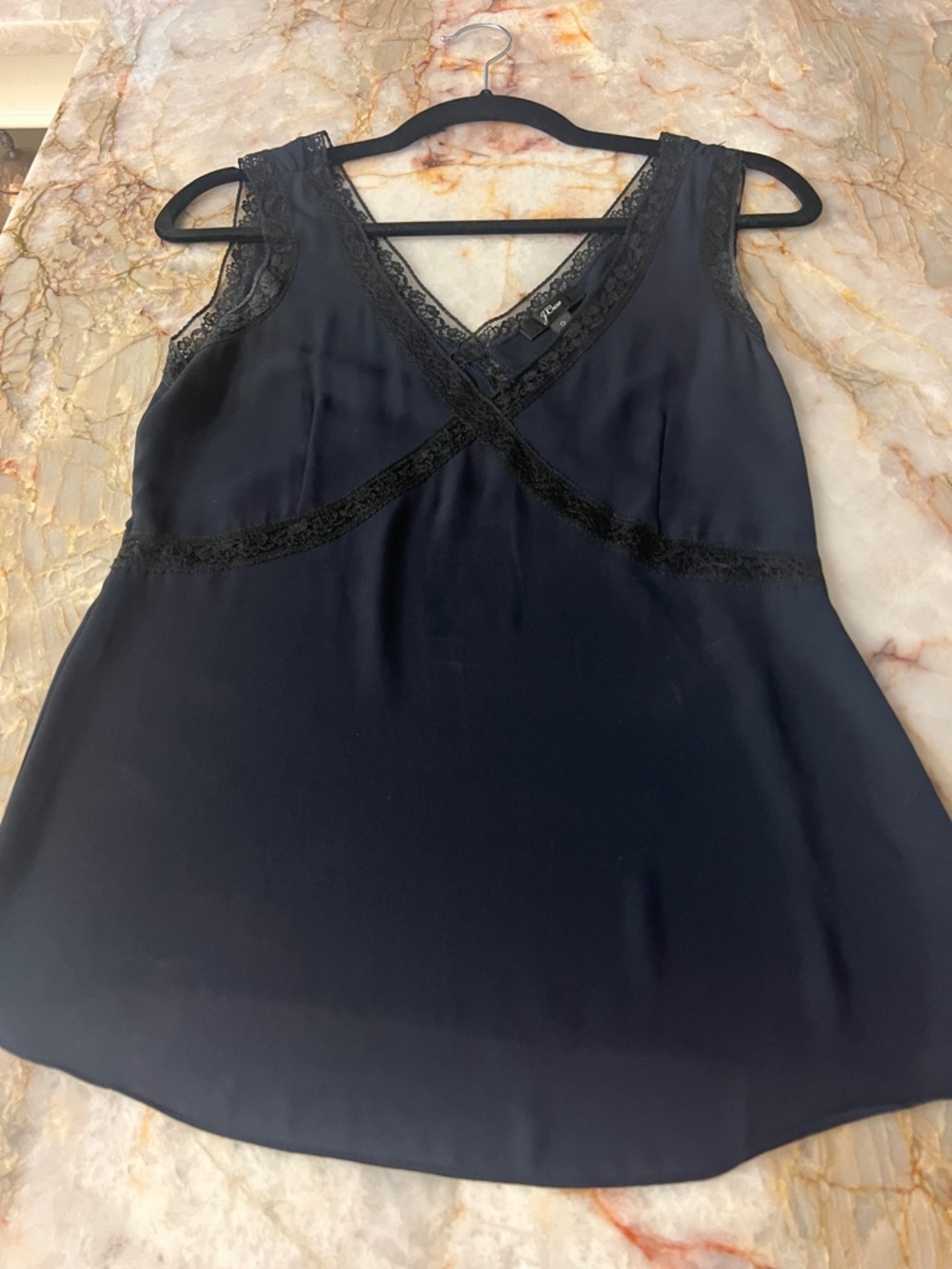 J. Crew Navy Slip with Black Lace Trim